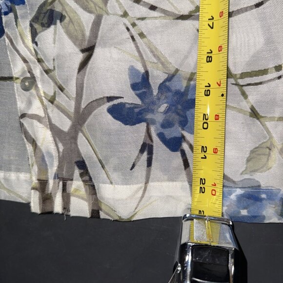 Notations Blouse Size MEDIUM Button Up Floral Linen Blend 3/4  Sleeve Sheer - Picture 8 of 11